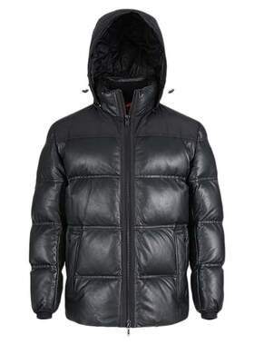HugoBoss男士连帽棉服皮衣