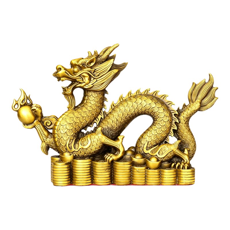 中式黄铜龙摆件招财风水半手工