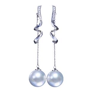 吉尔德GUIID澳白珍珠耳饰维纳斯海水珍珠耳线长流苏耳环18K金钻石