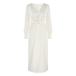 韩语琳/法式复古V领长袖扭结连衣裙女秋春季气质优雅长裙宴会礼裙