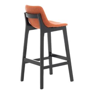 实木酒吧椅吧台椅现代皮艺家用中岛台椅简约吧凳前台接待高脚椅子