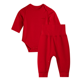 考拉蒂尔 婴儿红色连体衣套装包屁衣护肚长裤男女宝宝保暖内衣