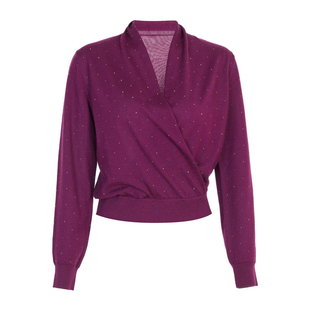 婉甸2025年秋季新品酱紫色毛织套头V领上衣针织衫1243W23DM4