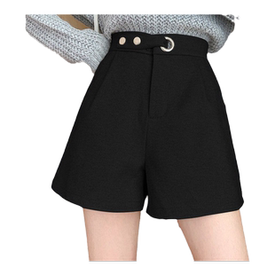 高腰a字毛呢短裤女秋冬2025新款黑色阔腿裤显瘦宽松呢子外穿靴裤