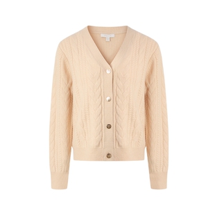 【100%绵羊毛】PRICH时尚V领绞花针织衫冬季新款显瘦毛衣上衣女