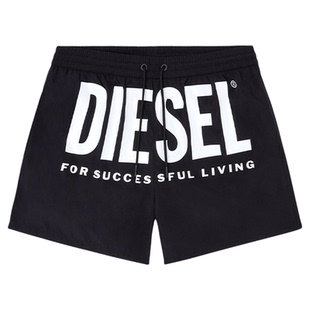 Diesel男士泳裤字母LOGO休闲运动系绳中腰平角短裤