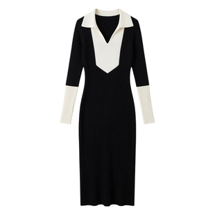 春装女款2026年新款针织连衣裙女秋季轻奢高级感翻领气质包臀长裙