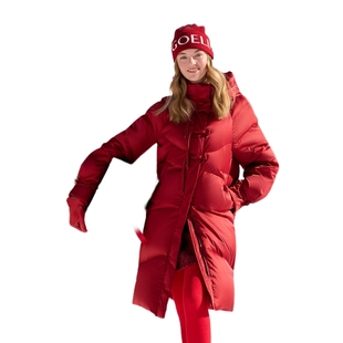 歌莉娅羽绒服女红色冬季新款新中式国风鹅绒中长款外套1BNR8D200