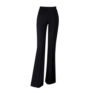 丽洁黑色裤子春季垂坠感西装裤女新款喇叭裤松紧腰休闲马蹄微喇裤