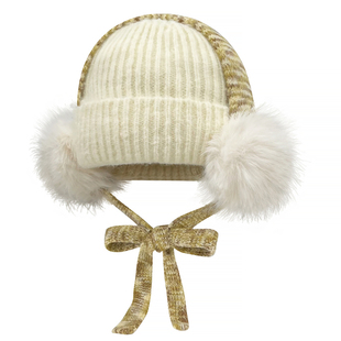 韩版系带毛球针织帽子女秋冬氛围感保暖护耳防寒大头围耳罩毛线帽