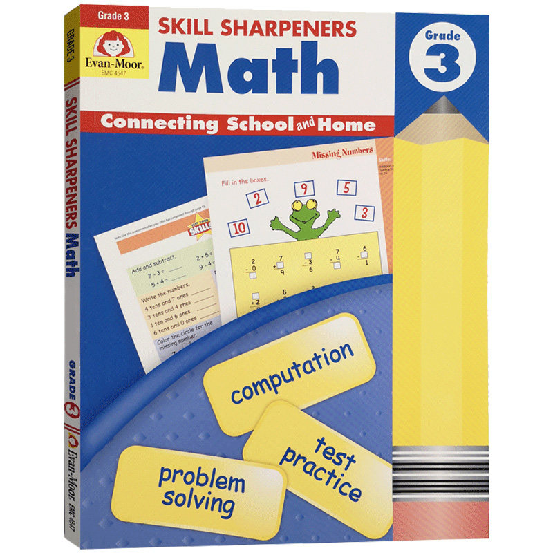 英文原版 Skill Sharpeners Math,Grade 3技能铅笔刀三年级数学练习册 美国加州小学生数学知识辅导平装教辅书 Evan Moor出版进口