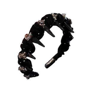 高级感水钻发箍气质纯色丝绒带齿防滑高颅顶显脸小头箍洗脸压发饰