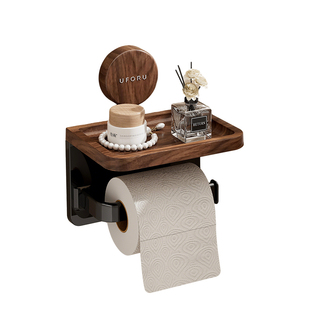 吸盘壁挂式卫生间纸巾盒创意木纹厕所置物架高级感卷纸架免打孔