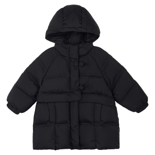 小O宝Okids童装宝宝长款羽绒服女连帽过膝2025冬陈大猪儿童羽绒服