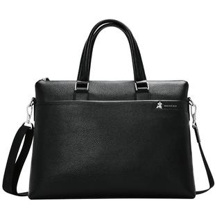 稻草人手提公文包男款商务通勤真皮单肩包公务出差手提简约文件包