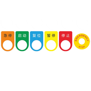 暂停急停启动按钮标识牌PVC亚克力圆形电气标牌弧形关开复位紧急停止手动自动设备报警标铭牌控制柜箱标贴定