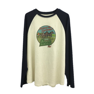 2%TWO PERCENT秋季新款韩版宽松圆领时尚拼色插肩长袖T恤女6531