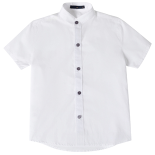 罗蒙儿童白色短袖立领衬衫男童新中式中山装国风男孩衬衣中大童夏