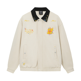 BIPOLAR碎花星星翻领麂皮夹克美式刺绣翻领外套男女情侣休闲上衣