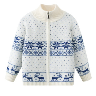 雅鹿儿童立领拉链针织衫2025秋冬季女童开衫休闲百搭女孩保暖毛衣