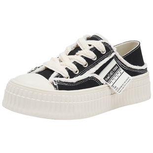 热风厚底帆布鞋女2026年春季新款日常通勤休闲鞋子百搭运动小白鞋