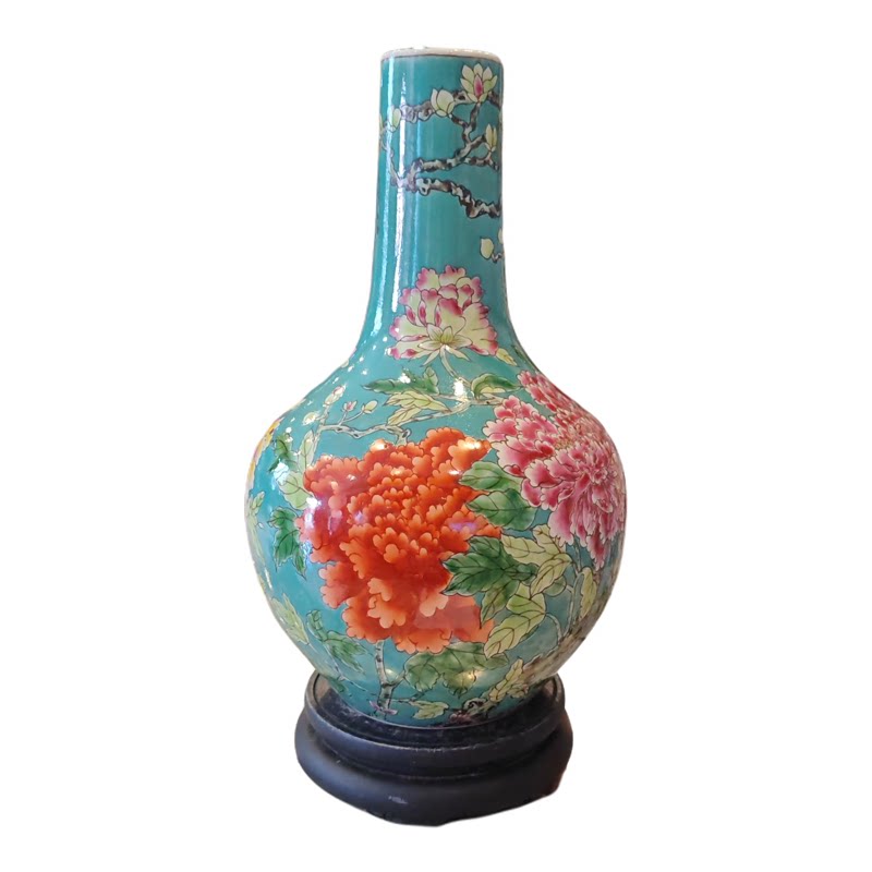 大天球瓶高两河手绘粉彩瓷器花鸟摆件桌面客厅多宝阁博古架工艺品