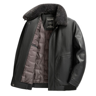 恒源祥中老年羽绒皮衣男士冬季加厚保暖羽绒服爸爸冬装皮夹克外套