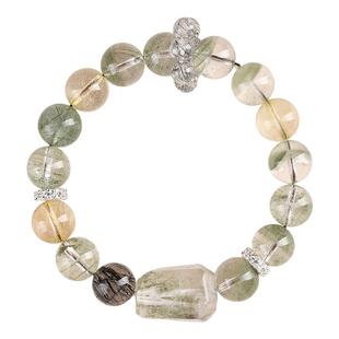 天然水晶手链绿幽灵水晶手串金绿发晶黑发晶原创手链招米水晶手链