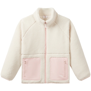 安踏儿童女童加绒加厚外套2026春秋新款保暖防寒羊羔绒女孩上衣