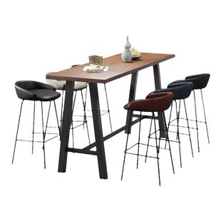 铁艺实木整板自然边复古桌创意休闲吧奶茶店靠墙长条高脚桌椅组合