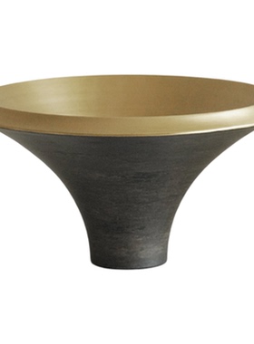 轻奢黑金纯铜高脚果盘摆件