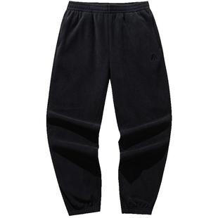 安踏摇粒绒双面抓绒长裤男裤2025冬季新款宽松加绒加厚束脚卫裤子