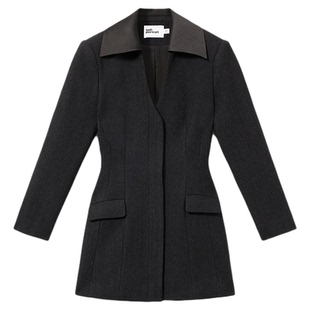 self-portrait 2026早春新款经典黑羊毛混纺西装收腰连衣裙短裙