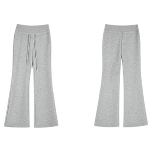 MULVAN 拿手版型 辣妹修身微喇休闲裤女抽绳显高显瘦直筒喇叭卫裤