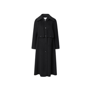 【匠艺绒新】VGRASS维格娜丝冬季赫本风棉羊毛长款显瘦墨黑色大衣