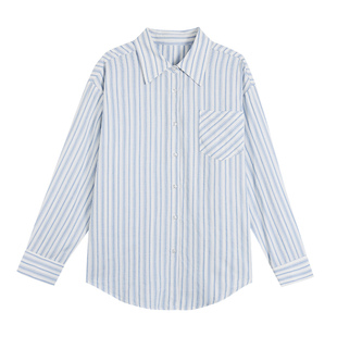 pusumede 蓝湾回响 条纹长袖衬衫女韩系宽松慵懒小众外搭防晒上衣