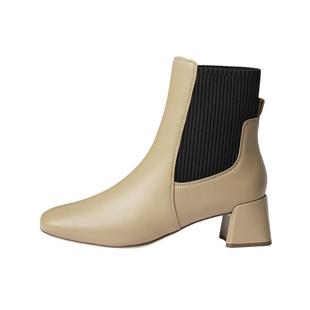 Clarks其乐Nyta45Knit秋冬新品经典羊皮瘦瘦靴方头中筒袜靴短靴女