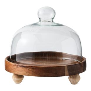 圆形高档实木托盘茶水果糖干果盘木质蛋糕盘面包糕点展示盘玻璃罩