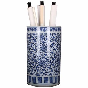 景德镇青花瓷字画桶书画筒直筒卷轴缸箭筒大号花瓶花插陶瓷雨伞缸