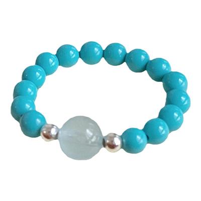 OkFineyard天然绿松石小米珠戒指女海蓝宝指环中国风好运串珠尾戒