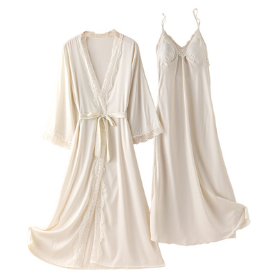 中长款冰丝睡袍睡裙宫廷风纯欲风