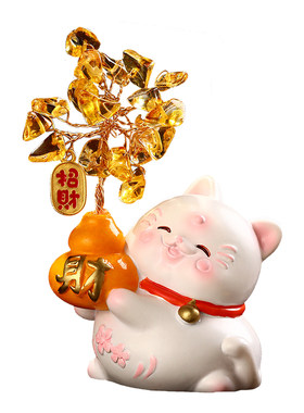 招财猫黄水晶财神小摆件