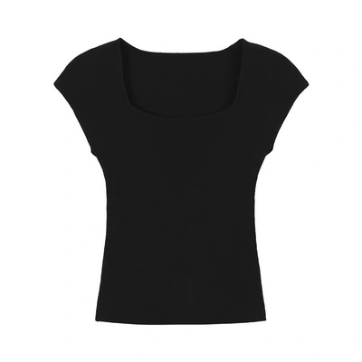 鹿山野 严选方领短袖T恤女夏季2026新款纯欲内搭辣妹短款修身显瘦