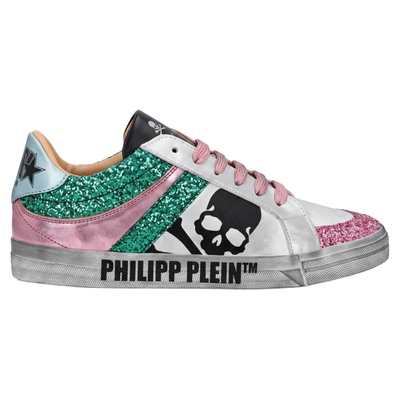 PHILIPP PLEIN 2026年新款女款骷髅印花休闲板鞋复古做旧脏脏鞋