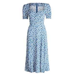 金智秀Rose赵露思钟楚曦同款碎花连衣裙女夏泡泡袖方领开叉裙子