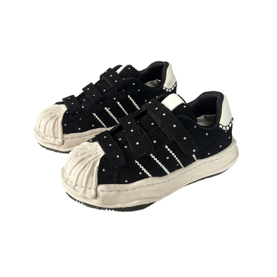 抖音同款波点贝壳头魔术贴溶解鞋