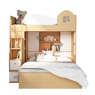 考拉森林 小户型交错上下床北欧高低床多功能储物带衣柜榻榻米床