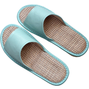 真皮亚麻家居拖鞋女夏季日式室内家用防滑软底牛皮凉拖鞋男不臭脚