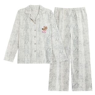 睡衣女秋冬季新款开衫柔软长袖长裤舒适休闲家居服套装带胸罩外穿