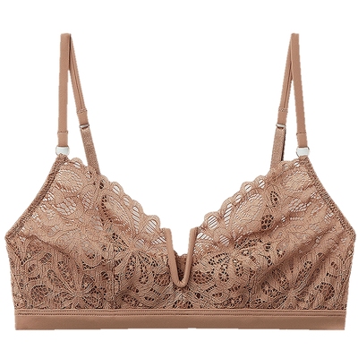 花卉蕾丝V领无钢圈无衬垫文胸